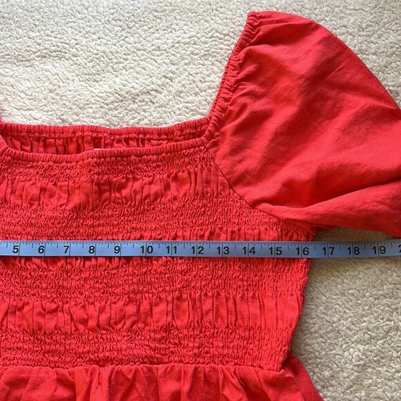 Ingrid + Isabel Maternity Peasant Mini Dress Medium Coral Red Cottagecore Linen - Picture 5 of 13